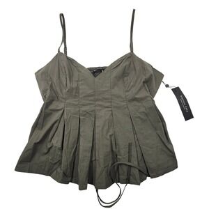 Emerson Lang Olive Green Cotton Pleated Peplum Cami Top NWT XL